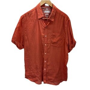 Porter & Ash 100% Linen Mens Button Down Shirt Orange Size XL resort‎ luxury